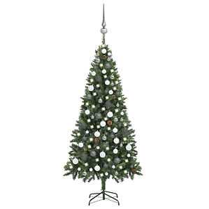 vidaXL Árvore Natal artificial pré-iluminada c/ bolas e pinhas 180 cm