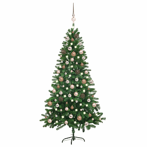 vidaXL Árvore Natal artificial pré-iluminada c/ bolas 180 cm verde