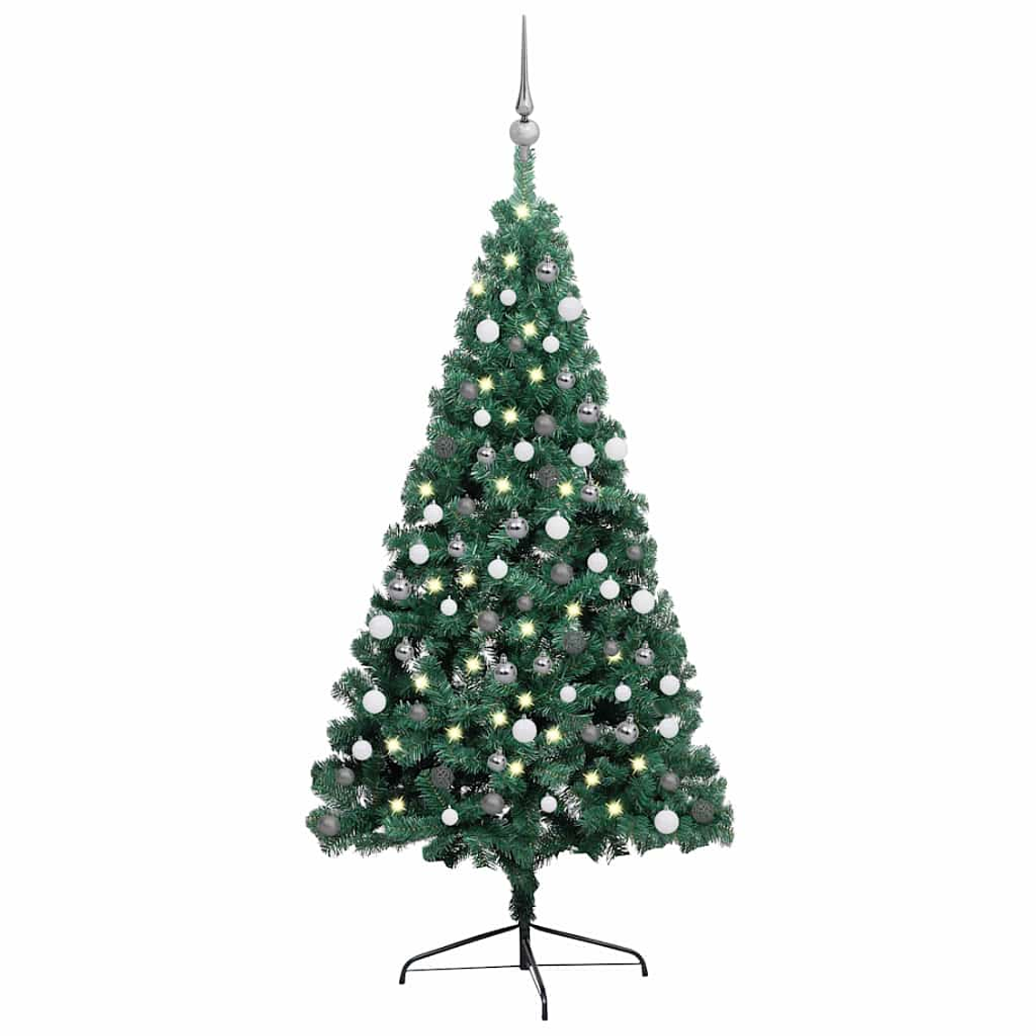vidaXL Meia árvore Natal artificial pré-iluminada c/ bolas verde 1