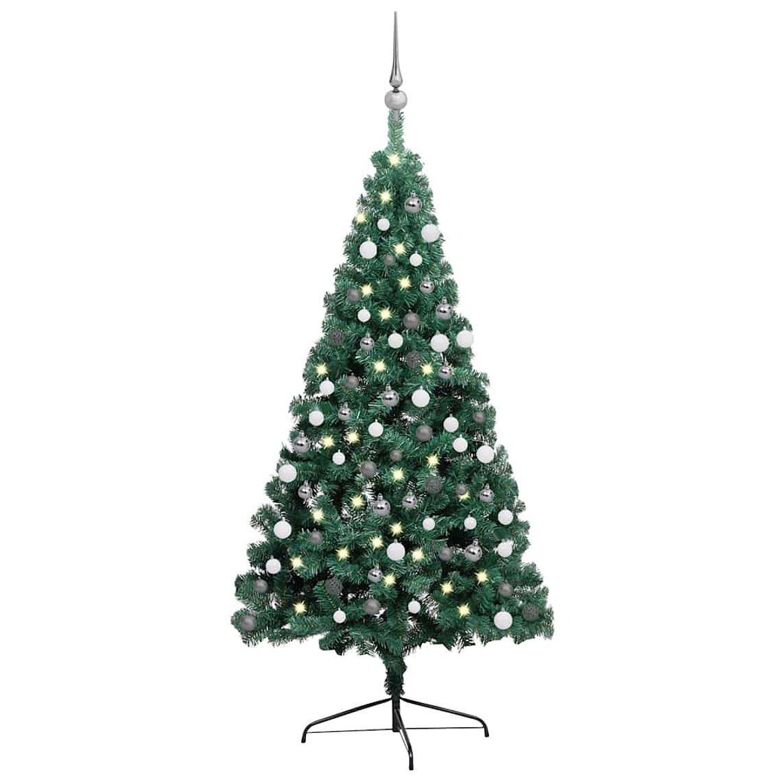 vidaXL Meia árvore Natal artificial pré-iluminada c/ bolas verde 1