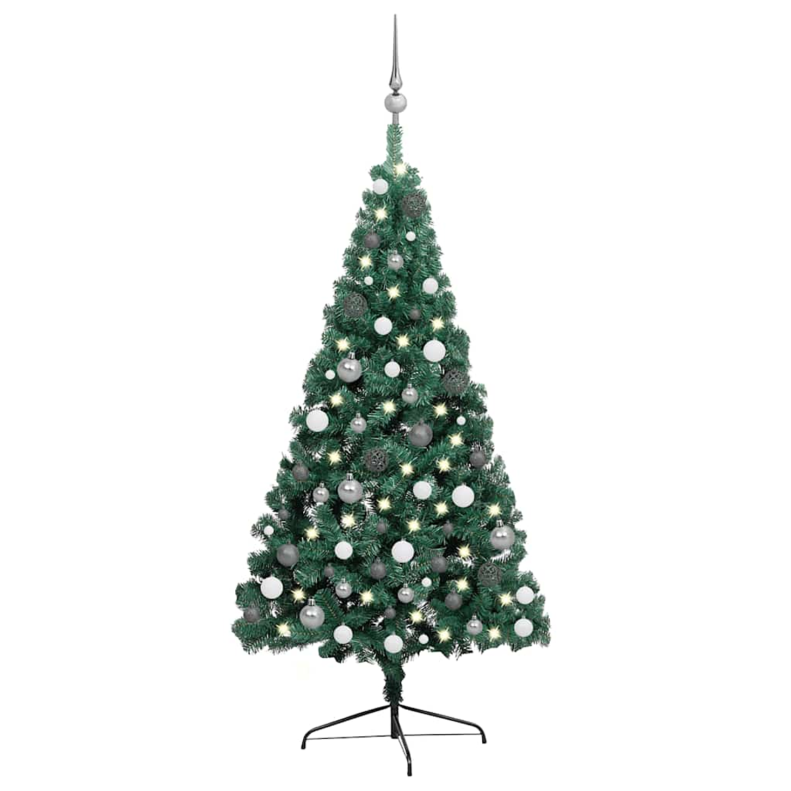 vidaXL Meia árvore Natal artificial pré-iluminada c/ bolas verde 1