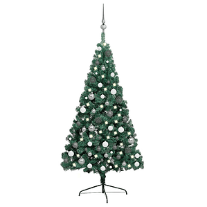 vidaXL Meia árvore Natal artificial pré-iluminada c/ bolas verde