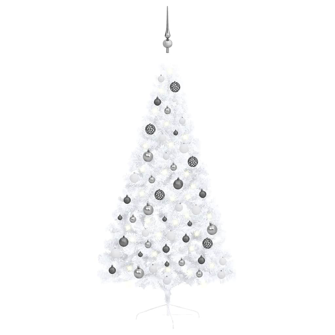 vidaXL Meia árvore Natal artificial pré-iluminada c/ bolas branco 1