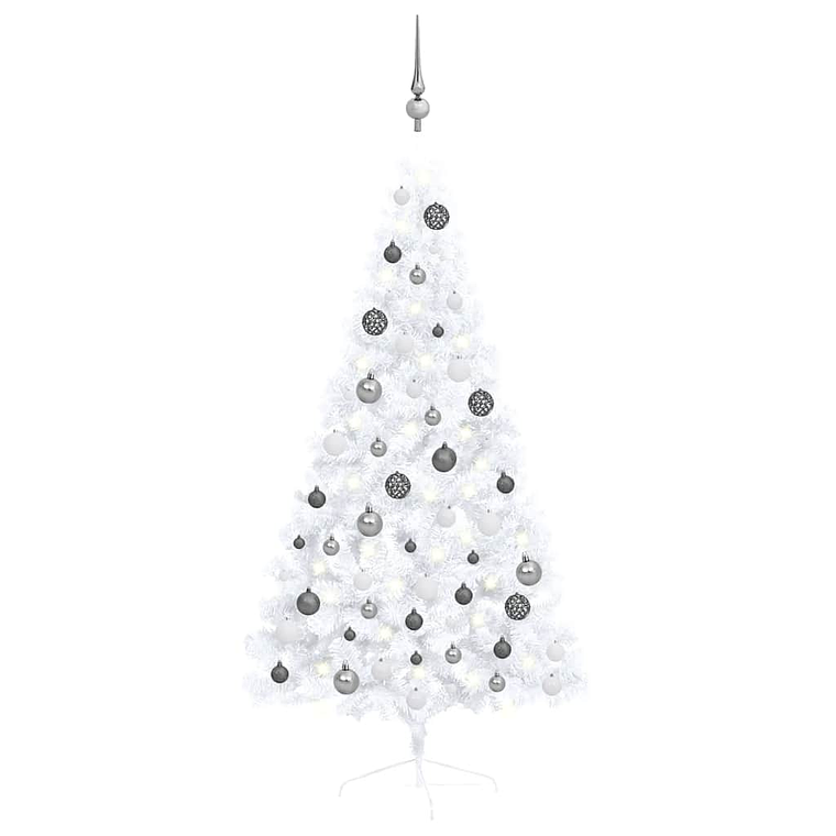 vidaXL Meia árvore Natal artificial pré-iluminada c/ bolas branco 1