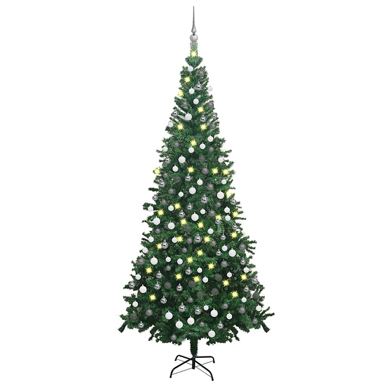 vidaXL Árvore Natal artificial pré-iluminada c/ bolas verde 1