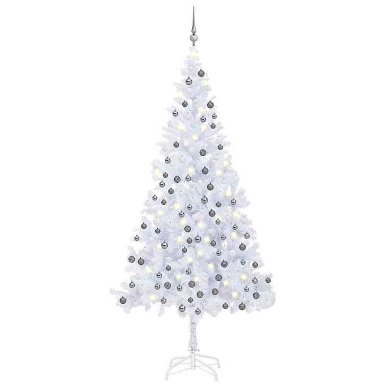 vidaXL Árvore Natal artificial pré-iluminada c/ bolas branco 1