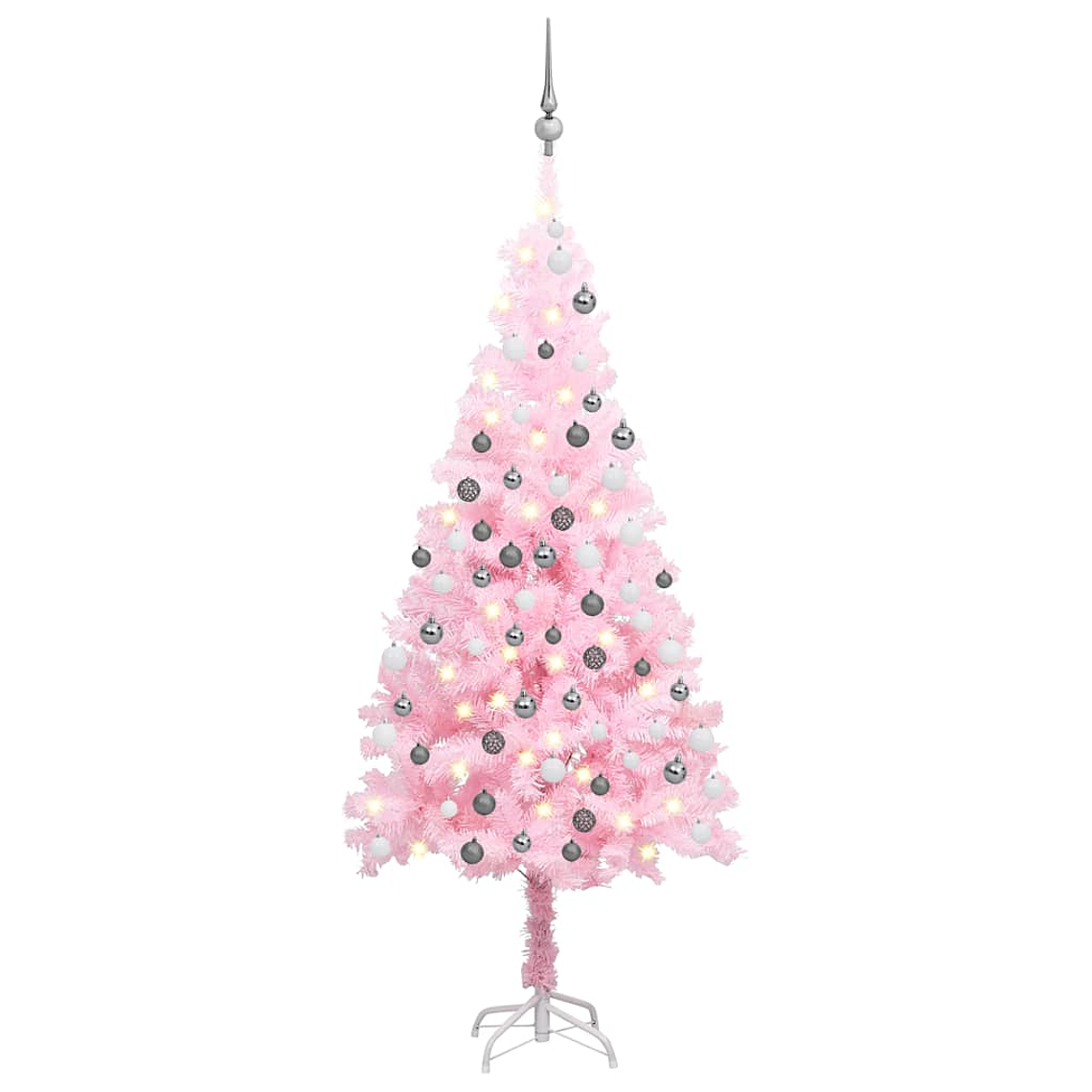 vidaXL Árvore Natal artificial pré-iluminada c/ bolas PVC rosa 1