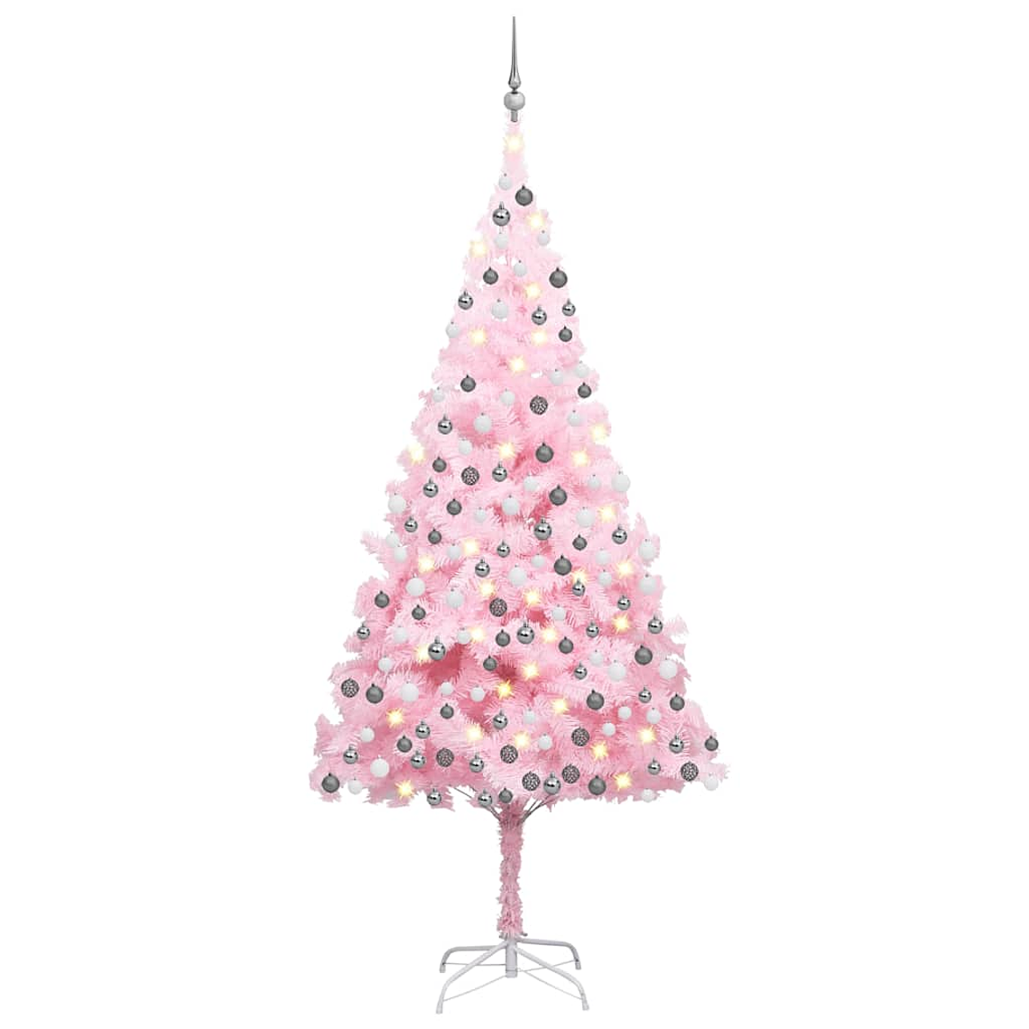 vidaXL Árvore Natal artificial pré-iluminada c/ bolas PVC rosa 1