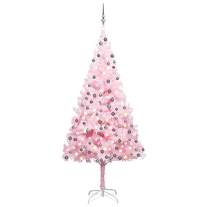 vidaXL Árvore Natal artificial pré-iluminada c/ bolas PVC rosa