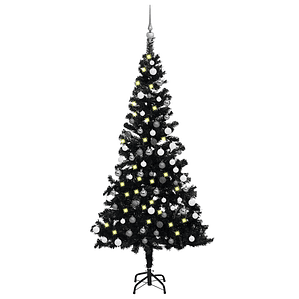vidaXL Árvore Natal artificial pré-iluminada c/ bolas PVC preto