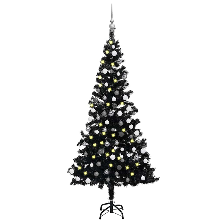 vidaXL Árvore Natal artificial pré-iluminada c/ bolas PVC preto 1