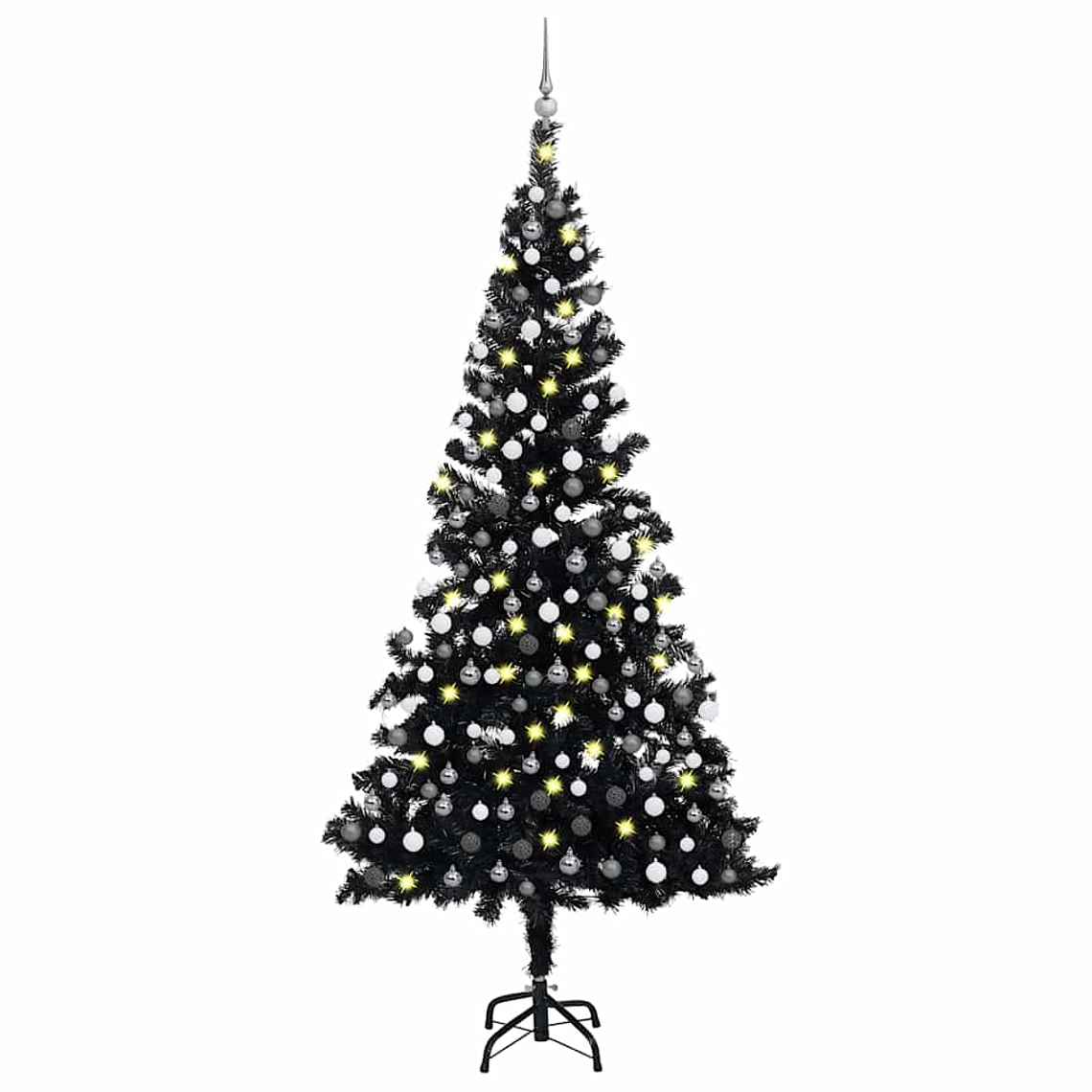 vidaXL Árvore Natal artificial pré-iluminada c/ bolas PVC preto 1