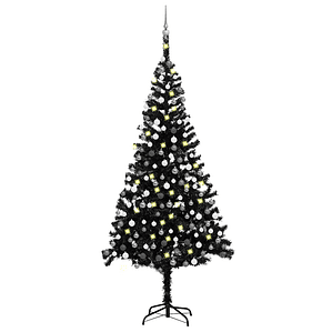 vidaXL Árvore Natal artificial pré-iluminada c/ bolas 240cm PVC preto