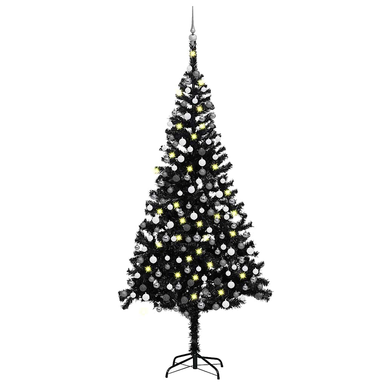 vidaXL Árvore Natal artificial pré-iluminada c/ bolas 240cm PVC preto 1