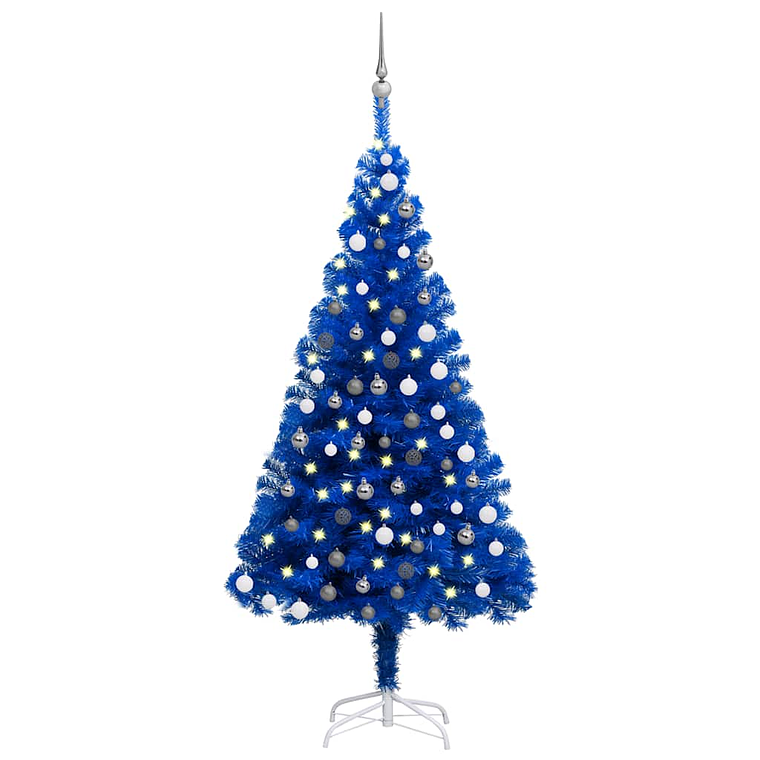 vidaXL Árvore Natal artificial pré-iluminada c/ bolas 180cm PVC azul 1