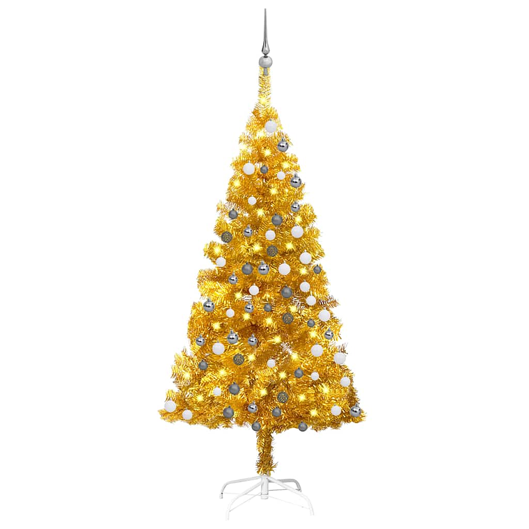 vidaXL Árvore Natal artificial pré-iluminada c/bolas 150cm PET dourado 1
