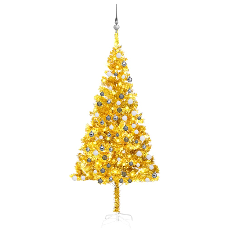 vidaXL Árvore Natal artificial pré-iluminada c/bolas 180cm PET dourado 1