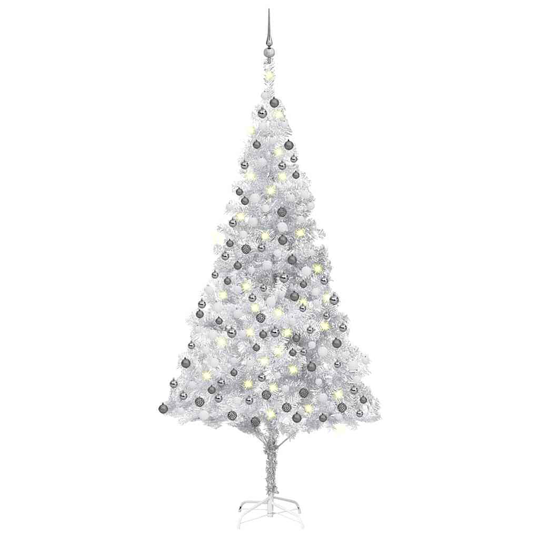vidaXL Árvore Natal artificial pré-iluminada c/bola 240cm PET prateado 1