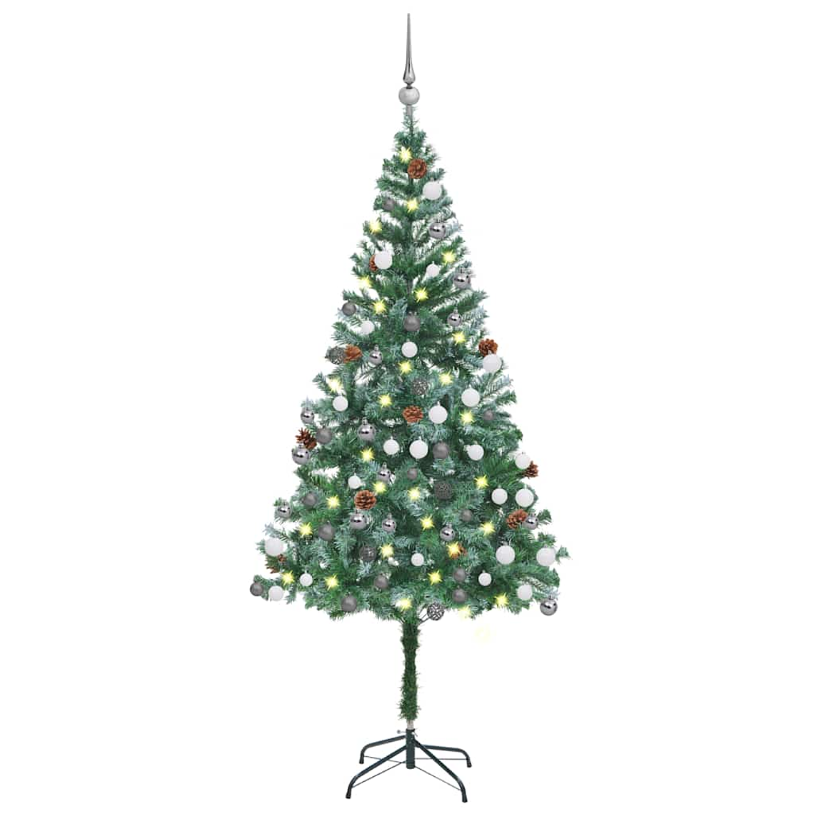 vidaXL Árvore Natal artificial pré-iluminada c/ bolas e pinhas 180 cm 1