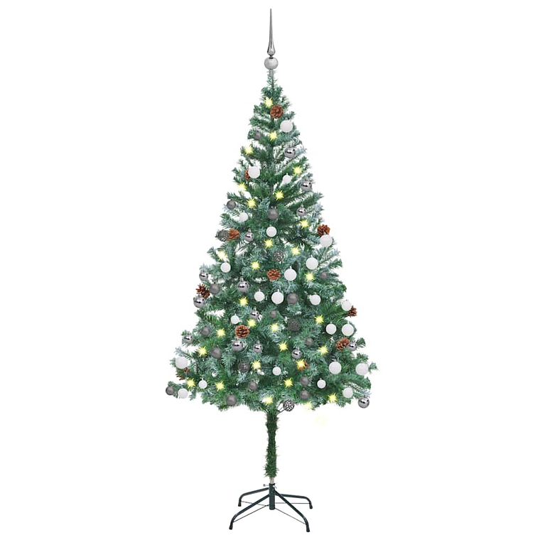 vidaXL Árvore Natal artificial pré-iluminada c/ bolas e pinhas 180 cm 1