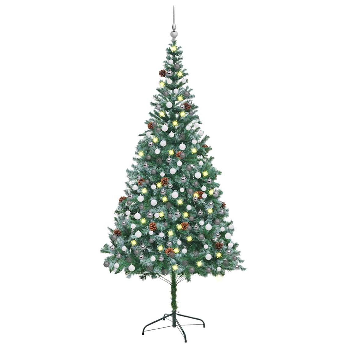 vidaXL Árvore Natal artificial pré-iluminada c/ bolas e pinhas 210 cm 1