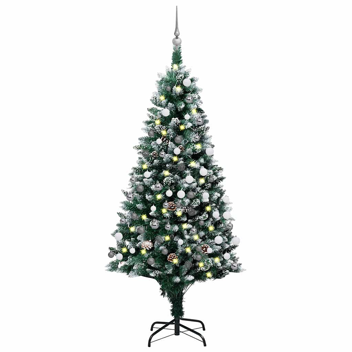 vidaXL Árvore Natal artificial com LEDs e bolas e pinhas 150 cm 1