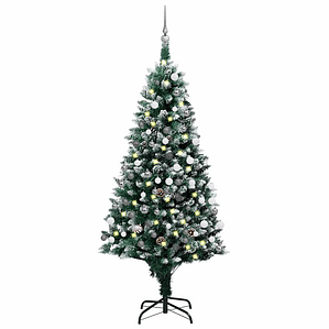 vidaXL Árvore Natal artificial com LEDs e bolas e pinhas 180 cm