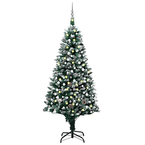 vidaXL Árvore Natal artificial com LEDs e bolas e pinhas 210 cm