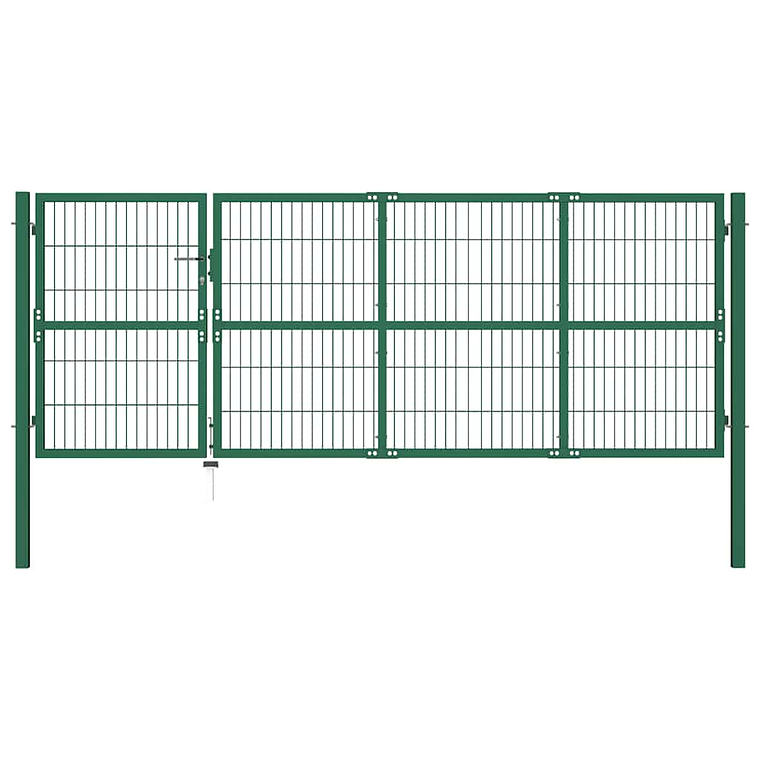 vidaXL Portão de jardim com postes 350x120 cm aço verde. 1