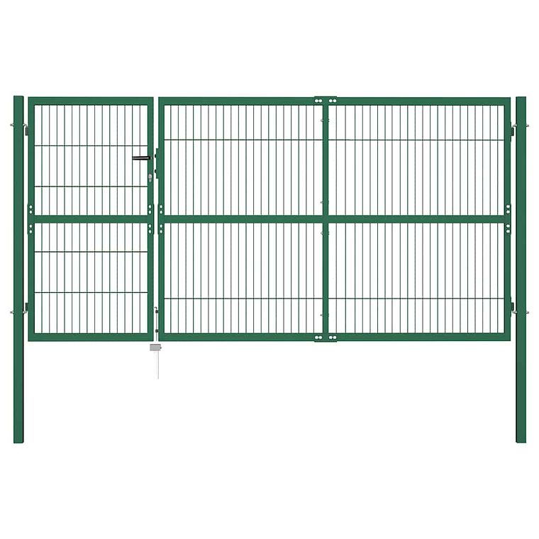 vidaXL Portão de jardim com postes 350x140 cm aço verde. 1
