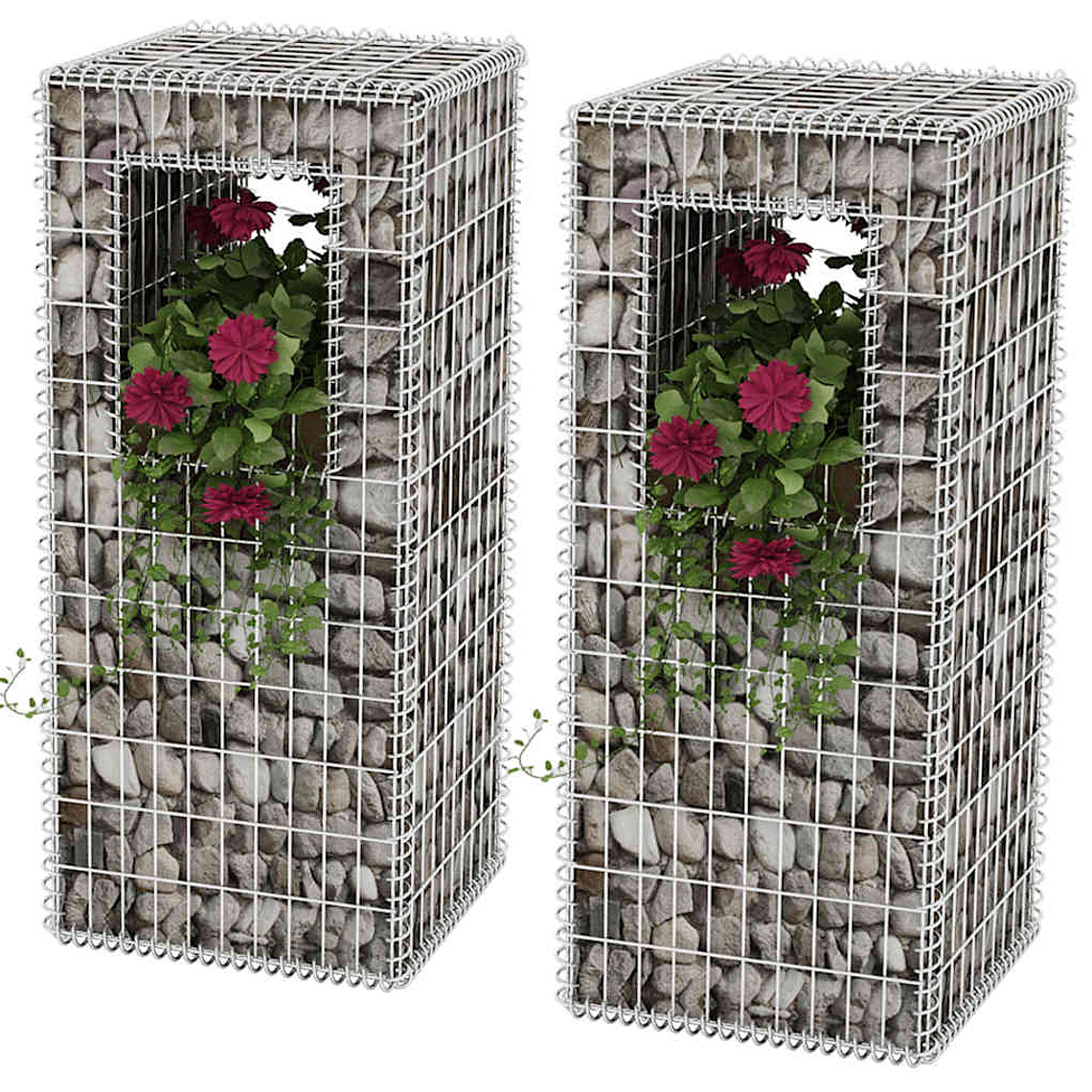 vidaXL Postes/floreiras gabião 2 pcs aço 50x50x120 cm 1