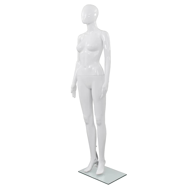 vidaXL Manequim feminino completo base em vidro 175cm branco brilhante  1