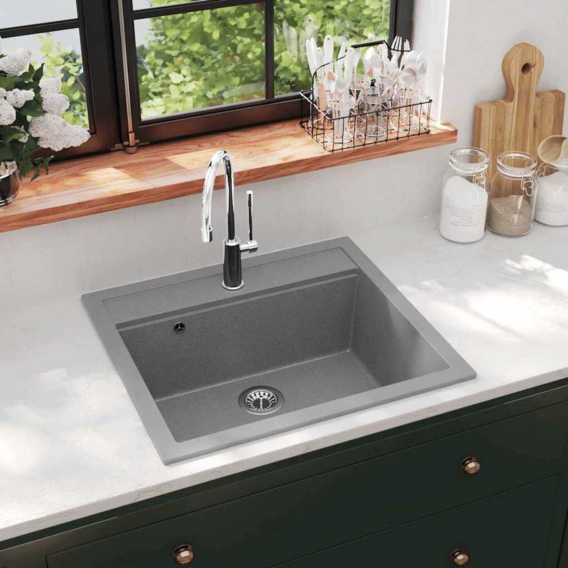 vidaXL Lava-louça com 1 cuba granito cinzento 1