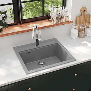 vidaXL Lava-louça com 1 cuba granito cinzento