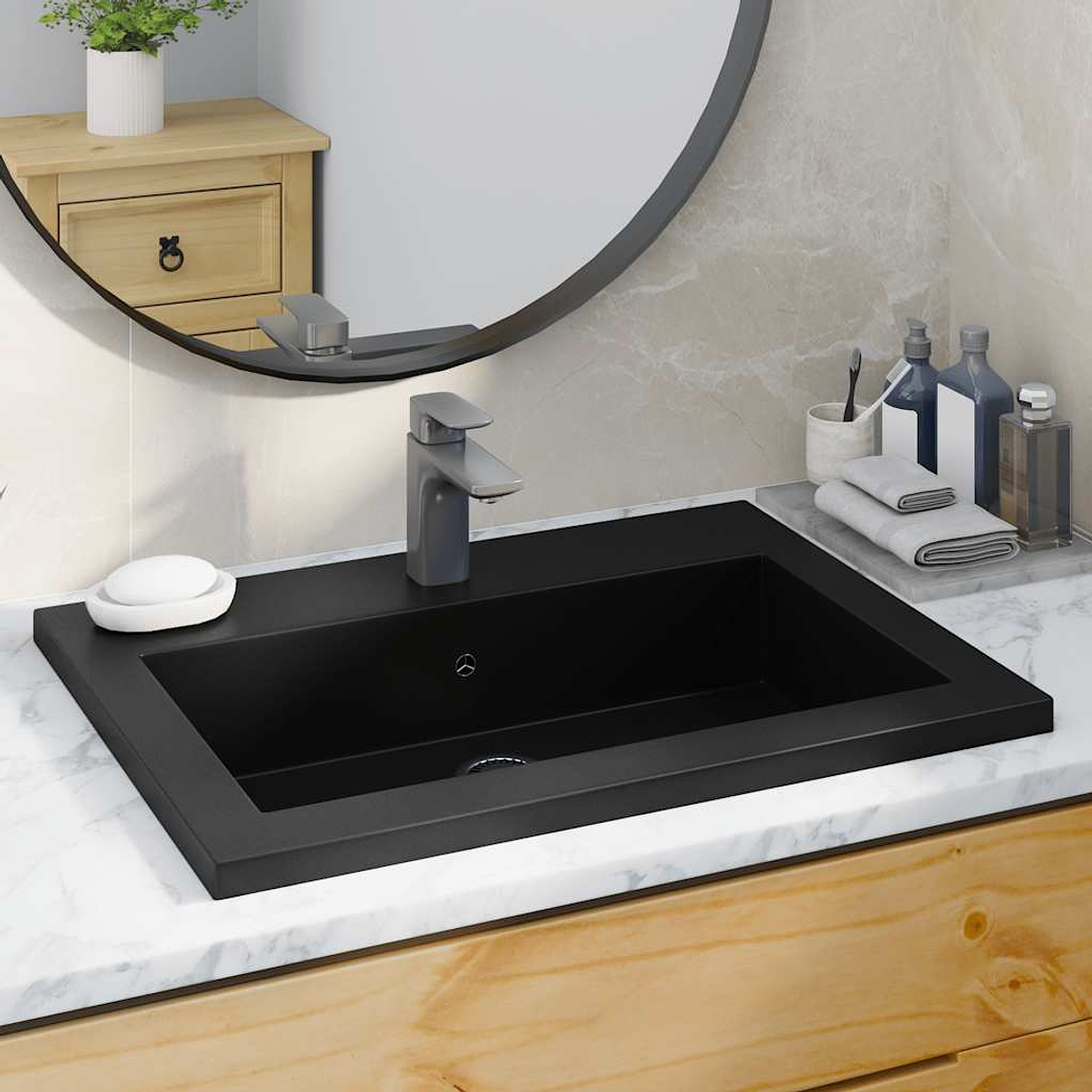 vidaXL Lavatório de granito 600x450x120 mm preto 1