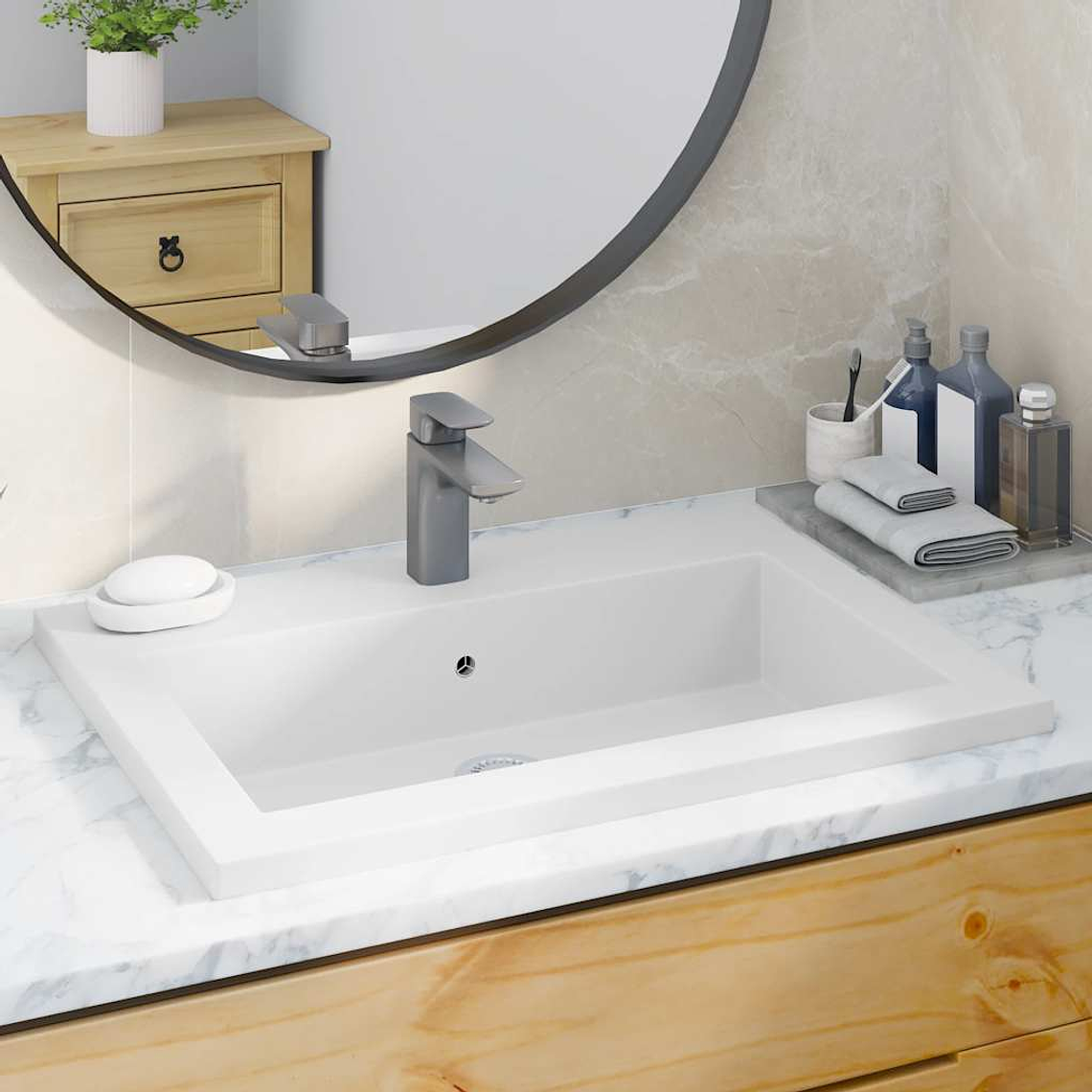 vidaXL Lavatório de granito 600x450x120 mm branco 1