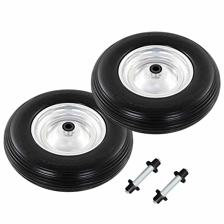 vidaXL Rodas carrinho de mão c/ eixos 2 pcs PU sólido 4.00-8 390 mm 1