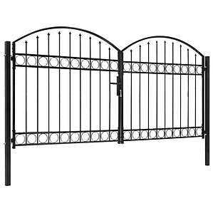 vidaXL Portão p/ cerca porta dupla e topo arqueado 300x125cm aço preto