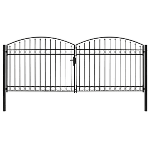 vidaXL Portão p/ cerca porta dupla e topo arqueado 400x175cm aço preto
