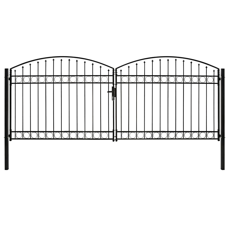 vidaXL Portão p/ cerca porta dupla e topo arqueado 400x175cm aço preto 1