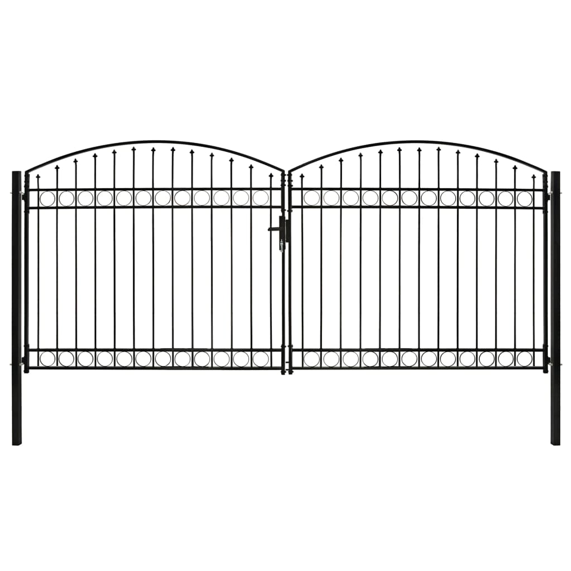 vidaXL Portão p/ cerca porta dupla e topo arqueado 400x200cm aço preto 1