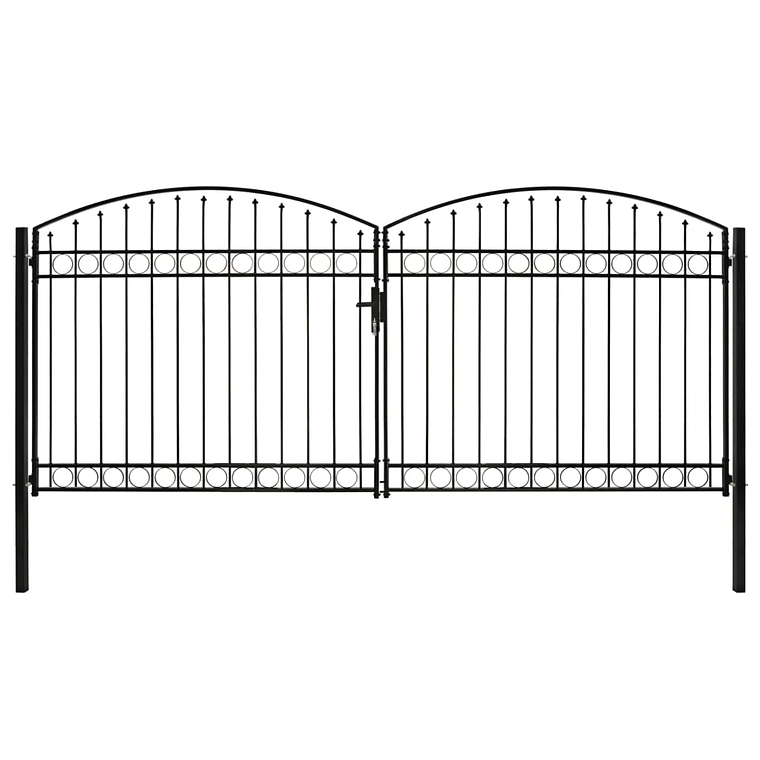 vidaXL Portão p/ cerca porta dupla e topo arqueado 400x200cm aço preto 1