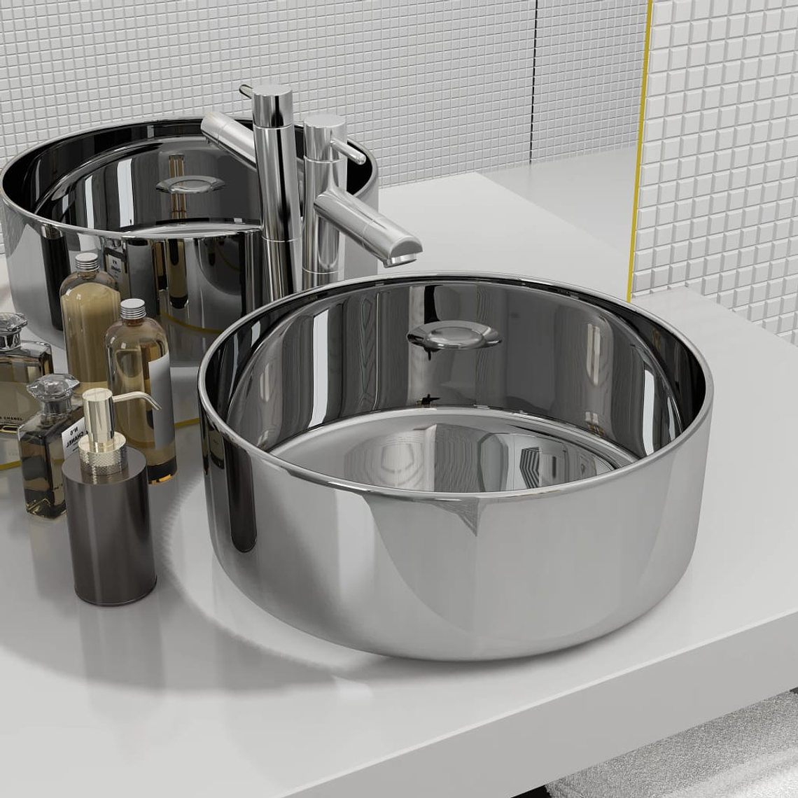 vidaXL Lavatório 40x15 cm cerâmica prateado 1