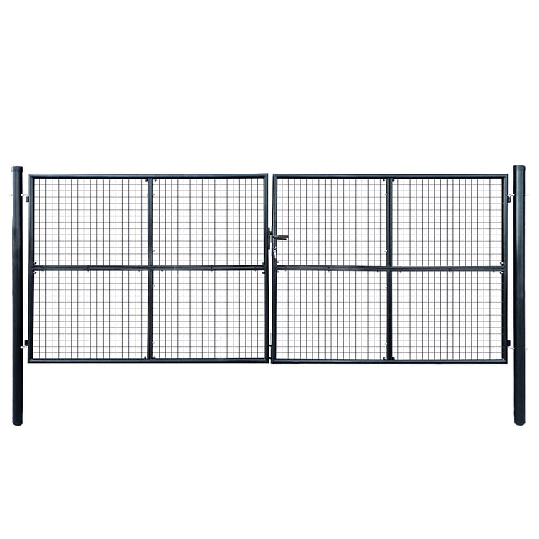 vidaXL Portão de jardim em tela de aço galvanizado 400x150 cm cinza 1