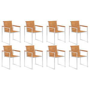 vidaXL Cadeiras de jardim 8 pcs madeira acácia maciça e aço inoxidável