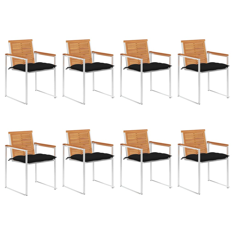 vidaXL Cadeiras de jardim 8 pcs c/ almofadões madeira de acácia maciça 1