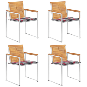 vidaXL Cadeiras de jardim c/ almofadões 4 pcs madeira de teca maciça