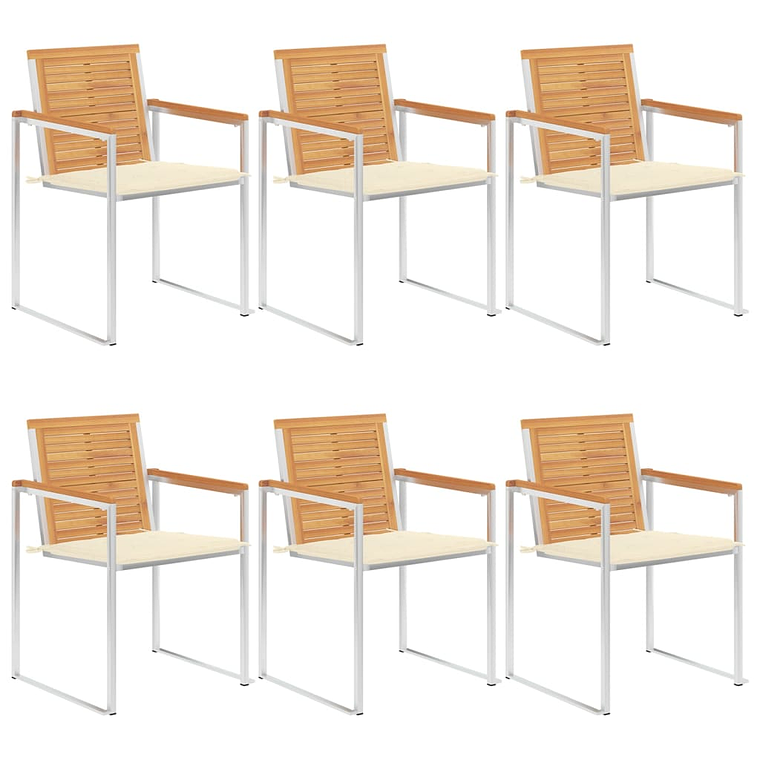 vidaXL Cadeiras de jardim 6 pcs c/ almofadões madeira de teca maciça 1