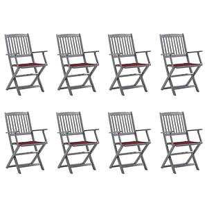 vidaXL Cadeiras de exterior dobráveis 8pcs c/ almofadões acácia maciça