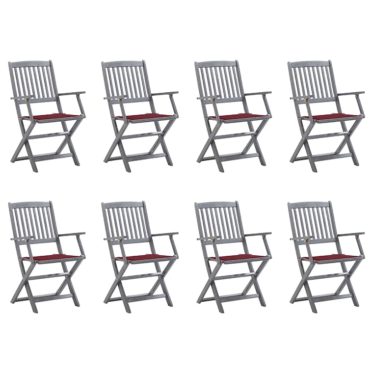 vidaXL Cadeiras de exterior dobráveis 8pcs c/ almofadões acácia maciça 1